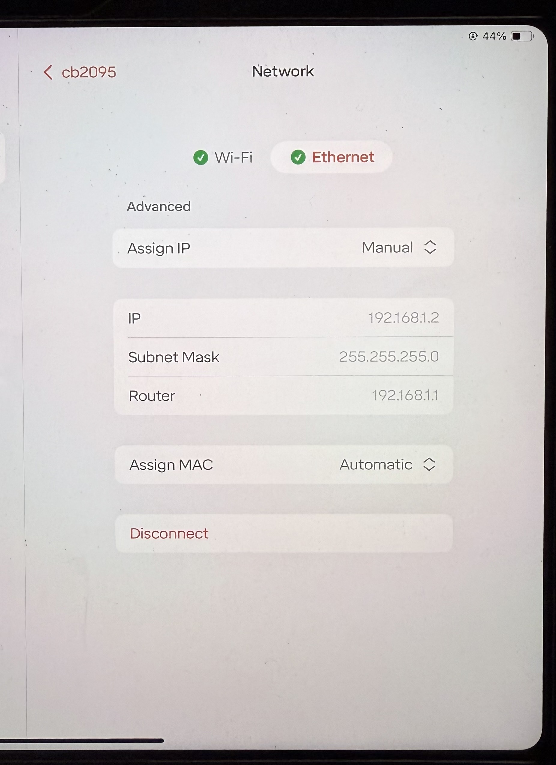 Ethernet Tab
