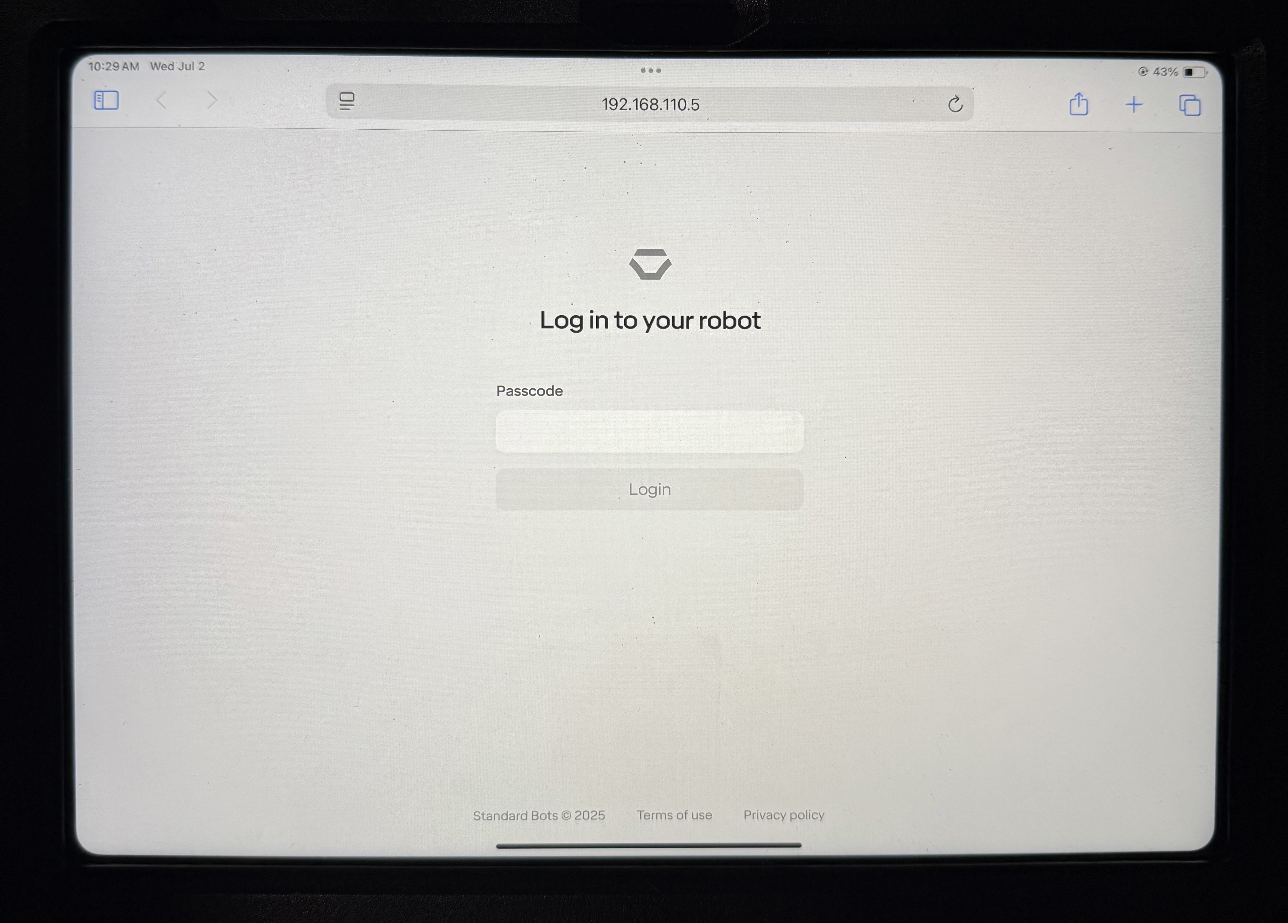 Login page