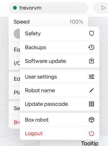 Robot settings menu