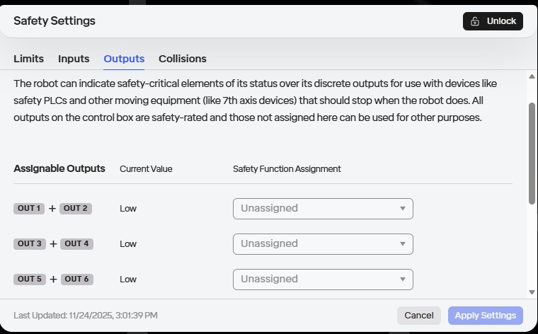 Safety Output Settings